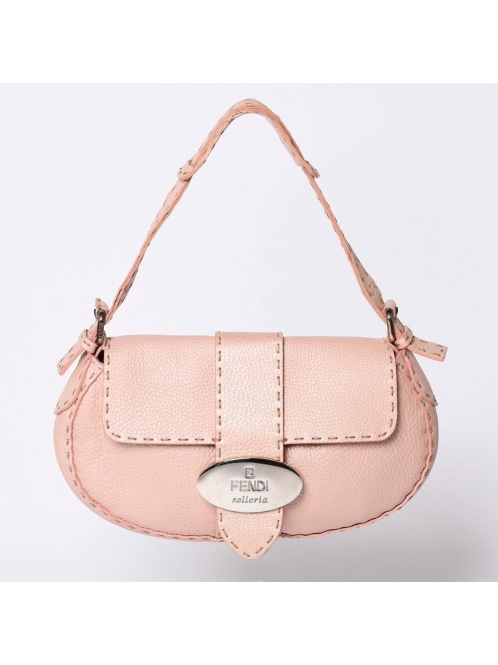 Fendi Selleria Stitch Hand Shoulder Bag Leather Pink